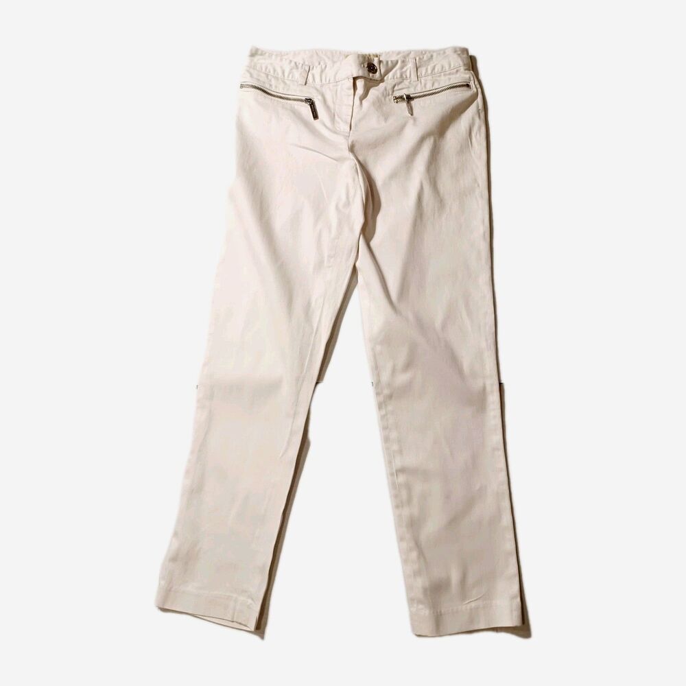 Michael Kors Women's White Chino Ankle Pants Size 4 Front Zipper Pockets